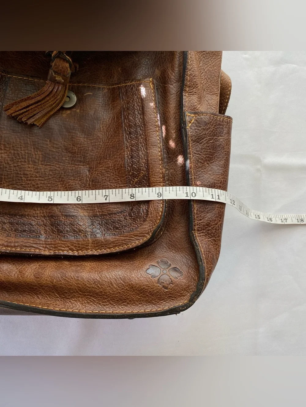 Patricia Nash Distressed Cognac Jovanna Embossed Leather Backpack Western Boho